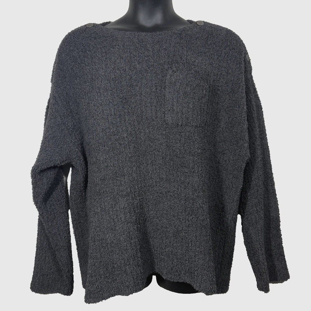 Barefoot Dreams 3X Melange boatneck Sweater 
CozyChic pullover Gray Buttons neck